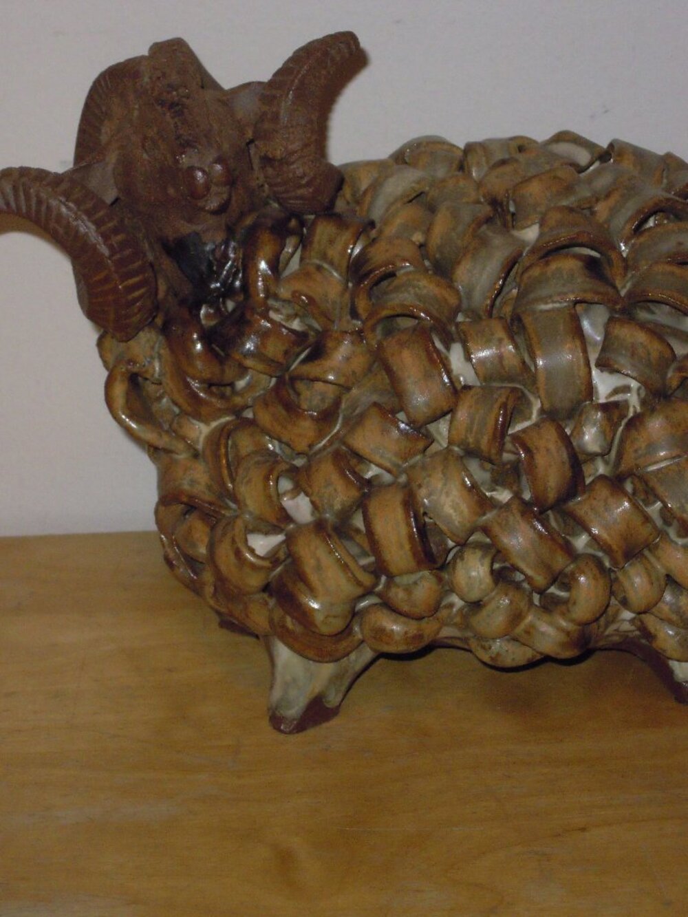 Vintage Studio Pottery Handmade Ram Sheep Sculpture Figurine Mid Century Curly